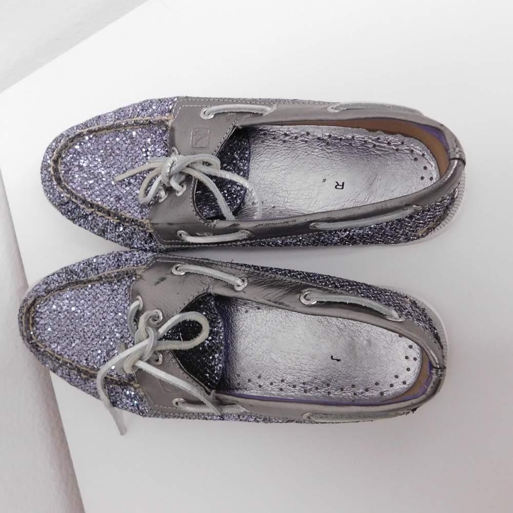 Sperry Silver Glitter Boat Shoe